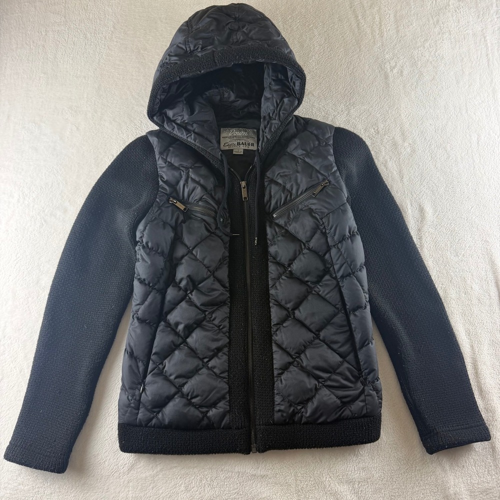 Eddie Bauer Vintage Hybrid Puffer Jacket Sleeve Black Womens Small Goose Down
